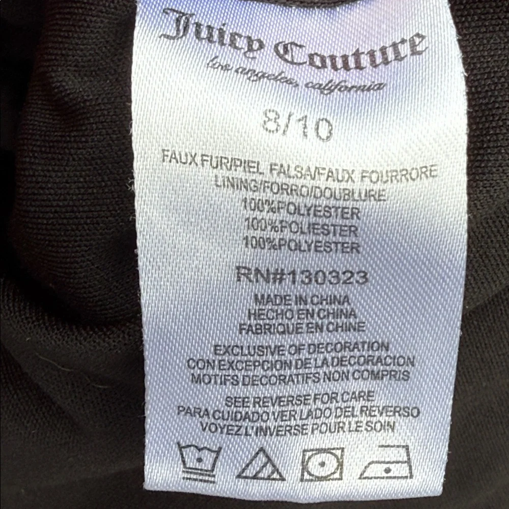 Juicy Couture Girls Black Teddy Bomber Jacket Gold Embroidered Back Logo 8/10